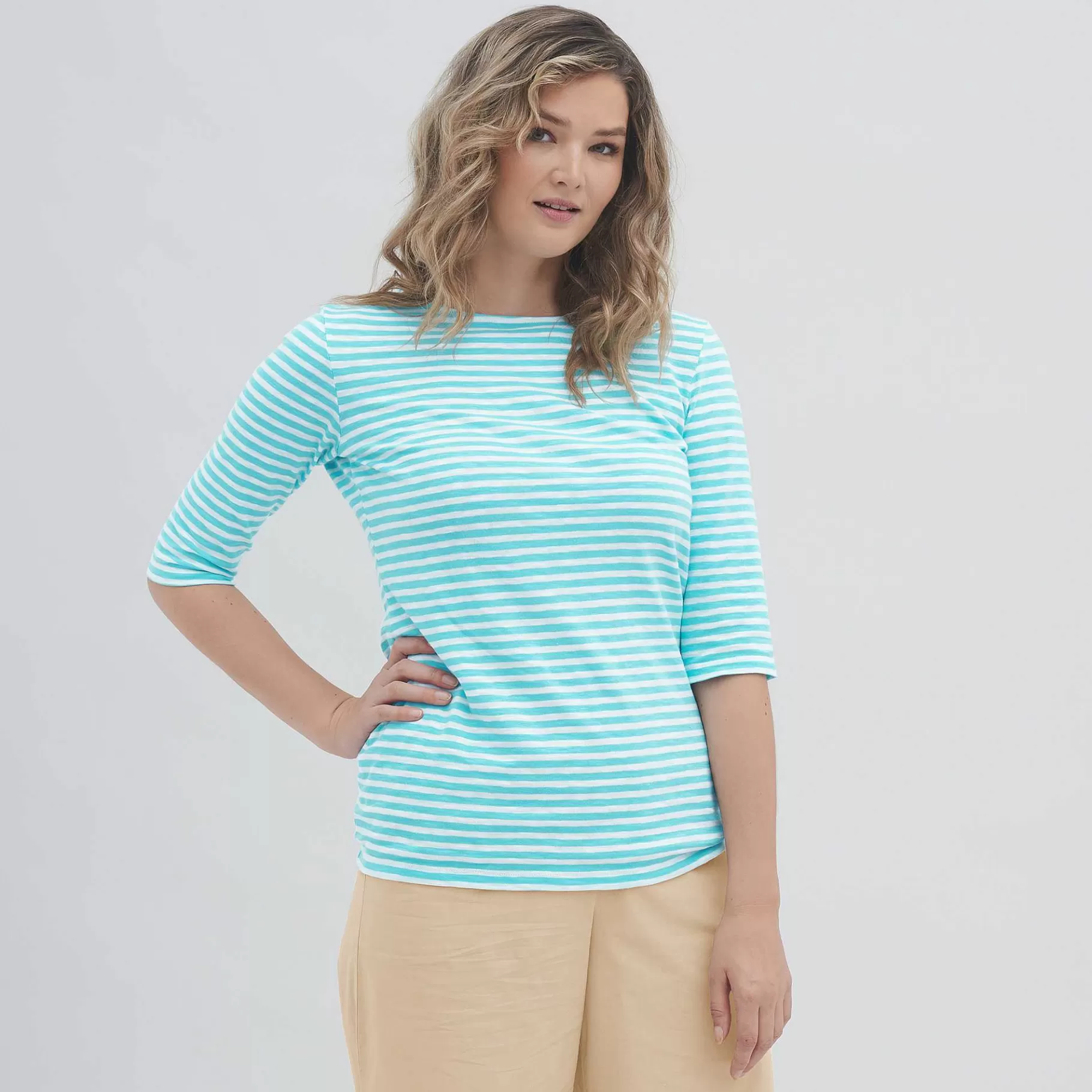 LIVING CRAFTS Chloe | Shirt Lagune/Wit Discount