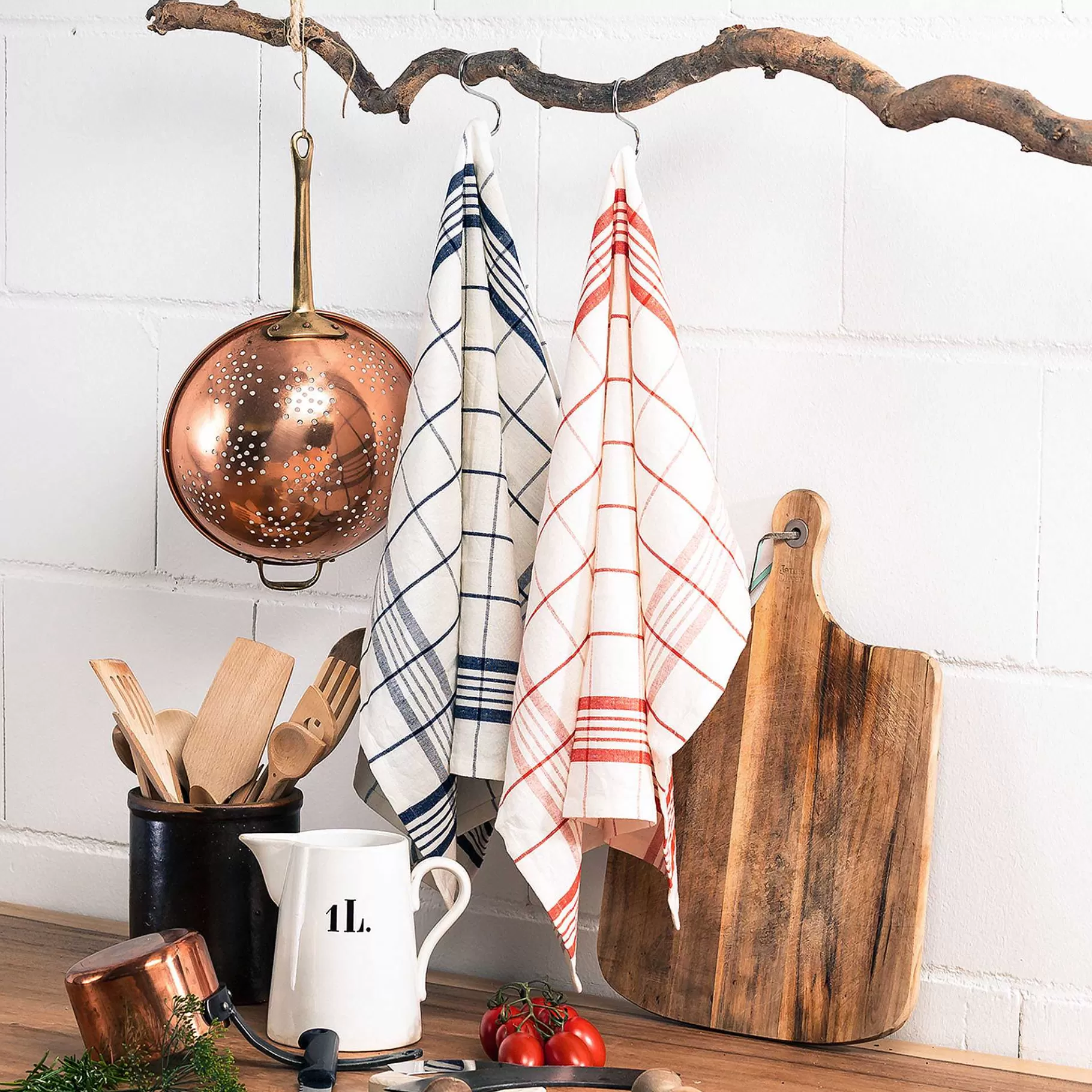 LIVING CRAFTS Helsinki | Theedoeken, Set Van 2 Blauw Rood Hot