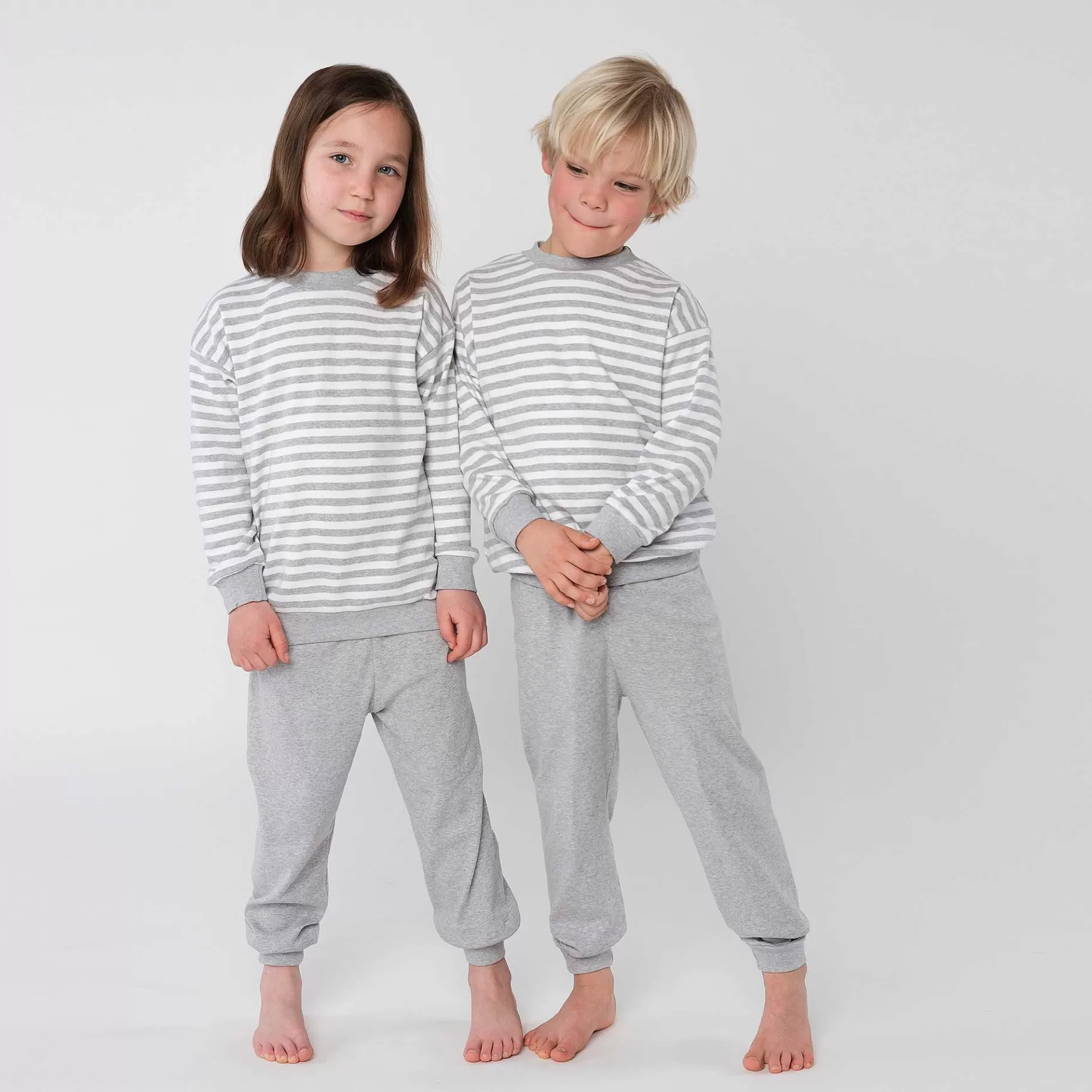 LIVING CRAFTS Olifant | Pyjama Grijs-Melange/Wit Gestreept Flash Sale