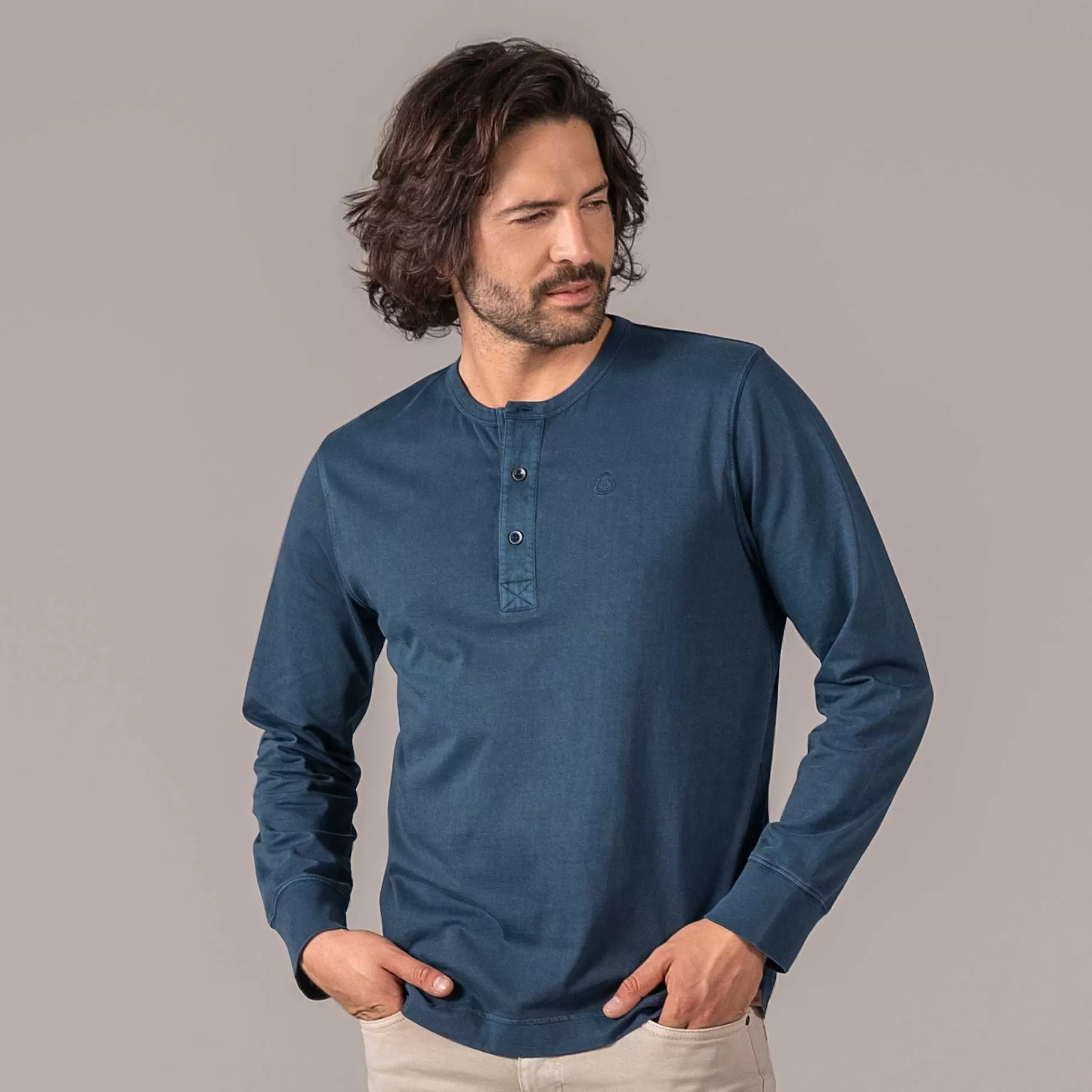 LIVING CRAFTS Paolo | Henley-Shirt Middernacht Outlet