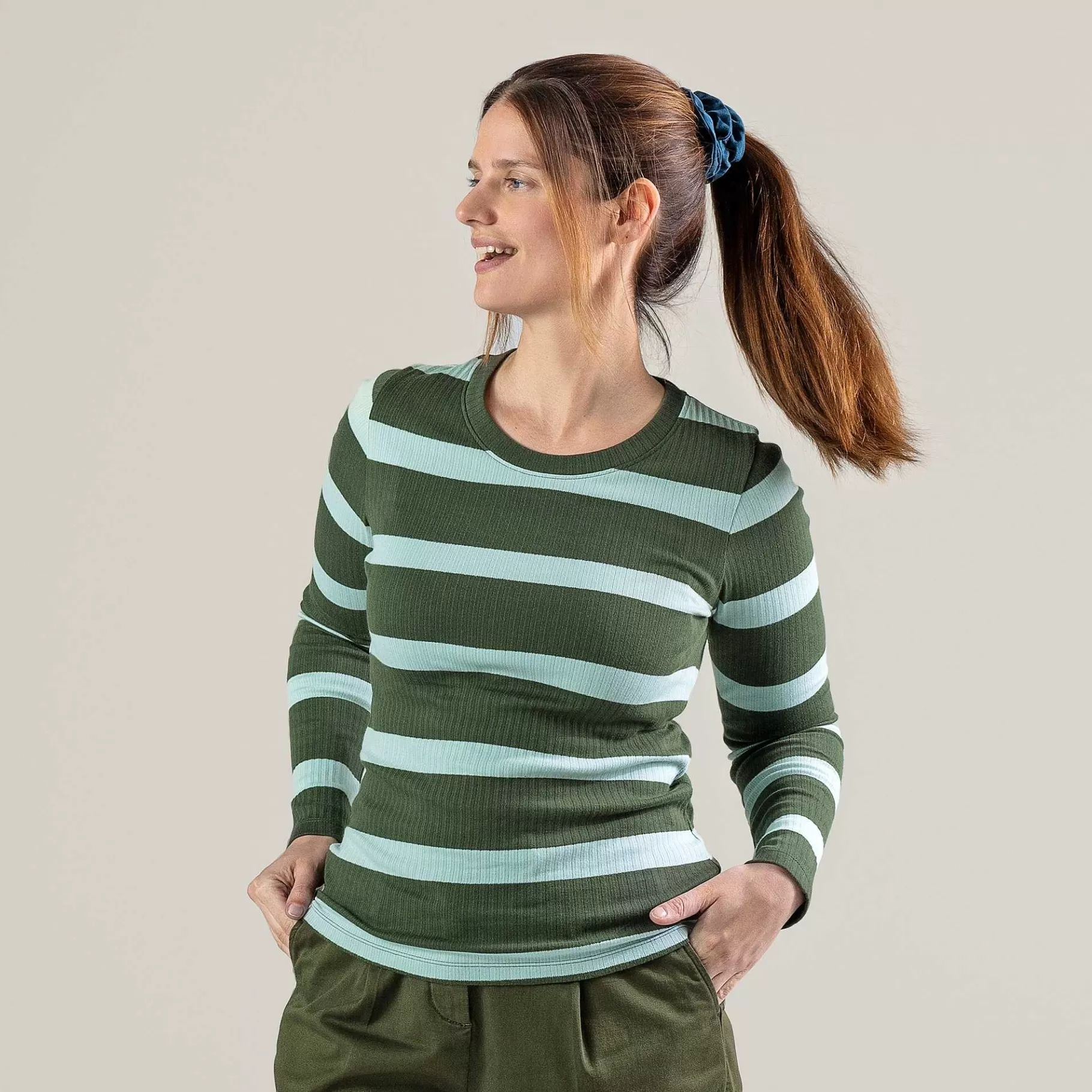 LIVING CRAFTS Paula | Tshirt Met Lange Mouwen Donker Olijf/Eucalyptus Hot